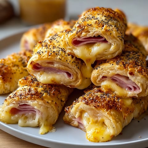 A plate of ham and cheese sticks.