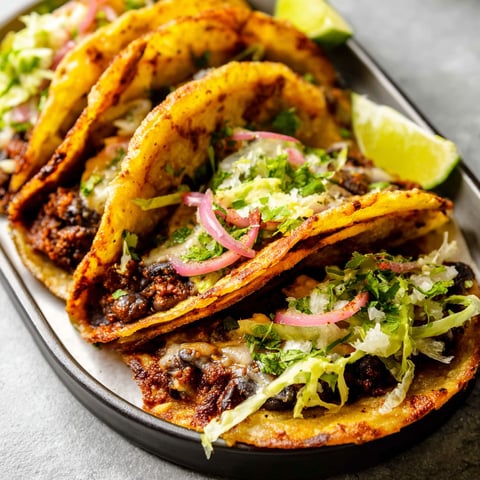 A plate of black bean tacos.