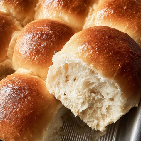 A close up of fluffy dinner rolls.