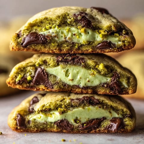 Three stacked cookies with white and green toppings.