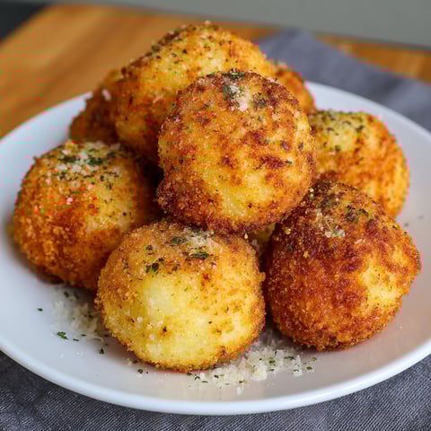 A plate of cheesy mashed potato balls.