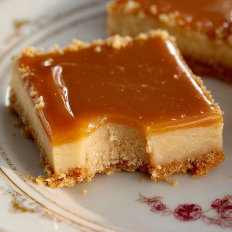 A slice of dulce de leche cheesecake bars.
