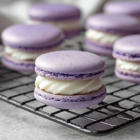 A tray of purple macarons.