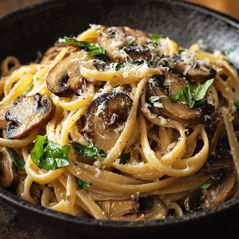 A bowl of pasta with mushrooms and cheese.