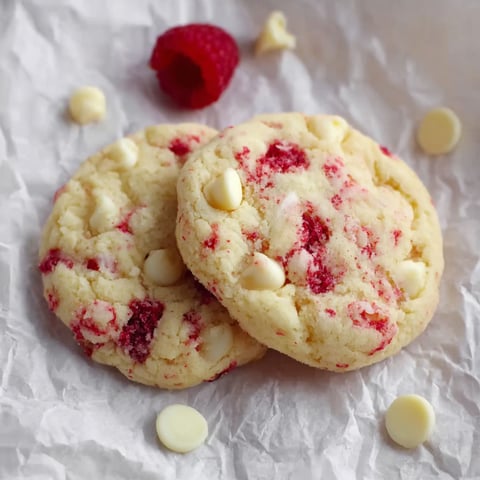 Two Raspberry Cheesecake Cookies on a paper towel.