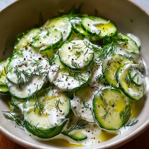 A bowl of pickle salad with cucumbers and ranch dressing.
