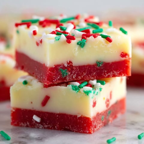A close up of a piece of cake with white frosting and red and green sprinkles.