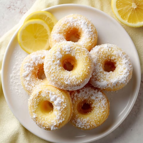 A plate of donuts with lemon and powdered sugar.