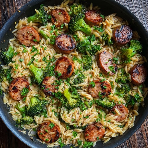 A plate of rice, sausage, and broccoli.