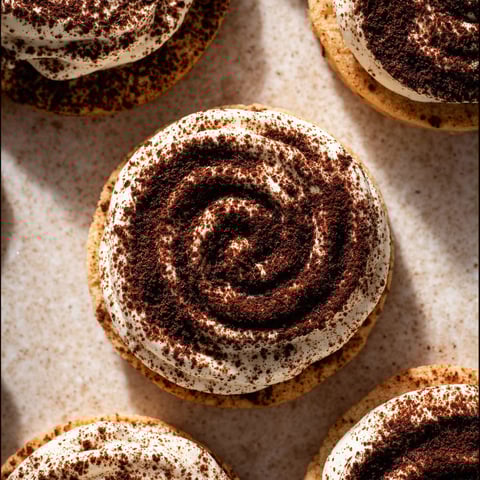 Tiramisu cookies with chocolate swirls.