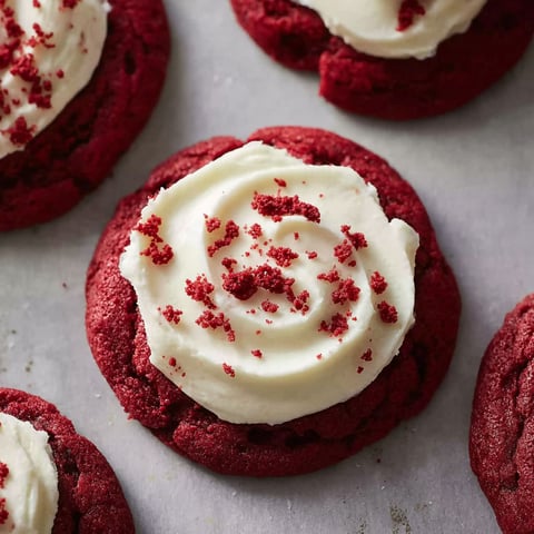 Red velvet cupcake cookies with white frosting.