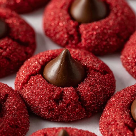 Red velvet blossom cookies with chocolate chips.