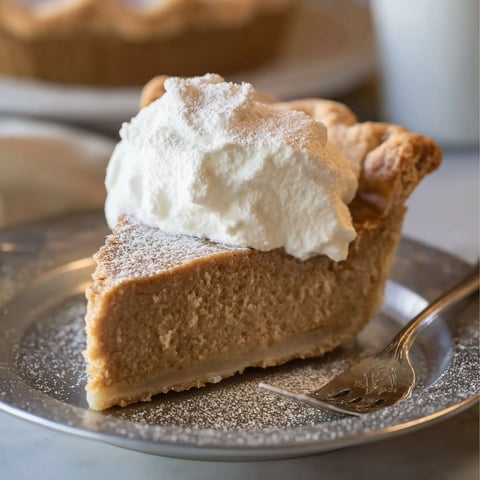 A slice of zimt-pie with whipped cream on top.