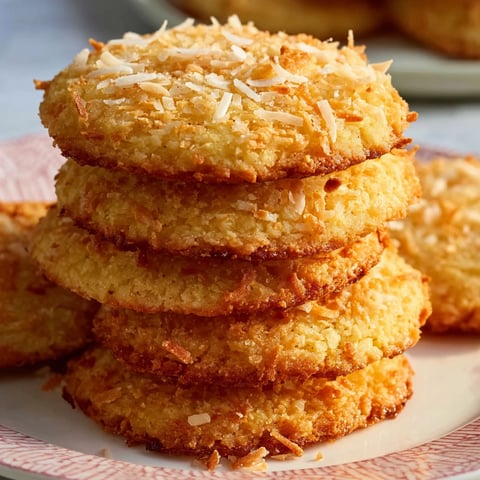 A stack of cookies with coconut on top.