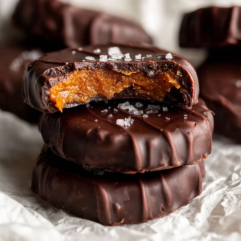 Chocolate and peanut butter bites on a white tablecloth.