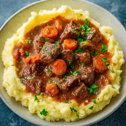 A bowl of meat and potatoes.