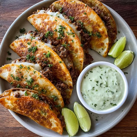 A plate of meat and cheese tacos.