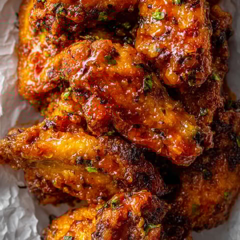 A plate of hot honey peach wings.