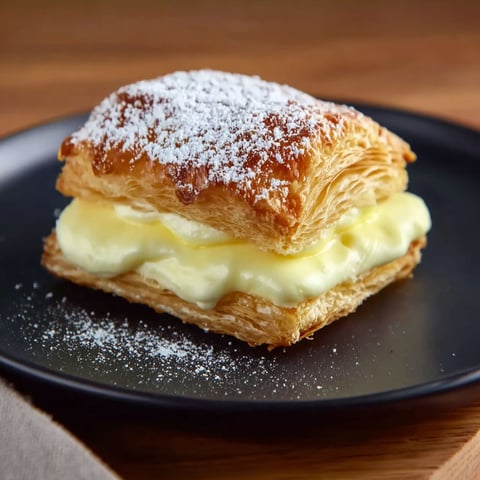 A pastry with powdered sugar on a plate.