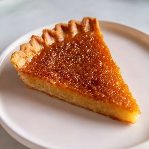 A slice of maple syrup pie on a plate.