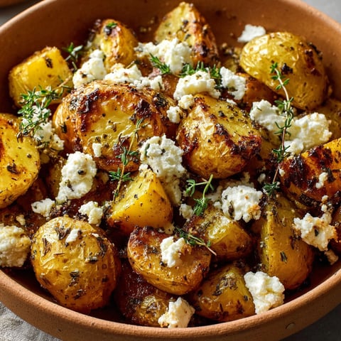 A bowl of fried potatoes with feta cheese.
