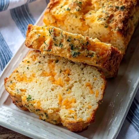 A white plate with two slices of cheddar bay biscuit bread.