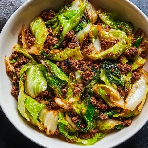 A bowl of beef and cabbage.