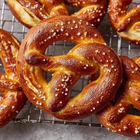 Homemade German Pretzels on a wire rack.