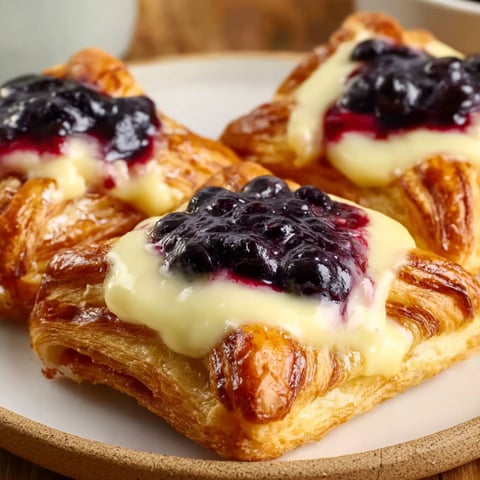 A plate of blueberry danishes.