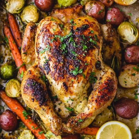 A roasted chicken with herbs and lemon.