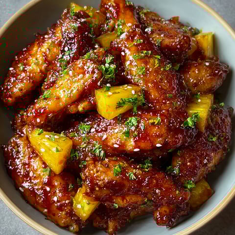 A bowl of brown sugar pineapple wings.