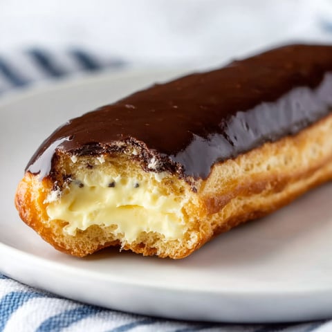 A chocolate eclair with vanilla cream.
