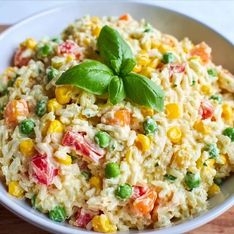 A bowl of rice with vegetables.