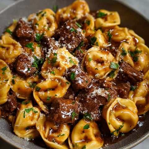 A bowl of pasta with meat and cheese.