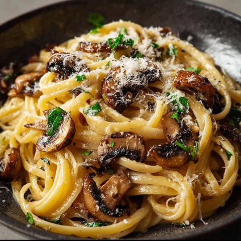 A bowl of pasta with mushrooms and cheese.