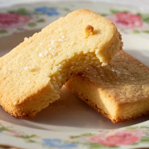 Two pieces of shortbread cookies on a plate.