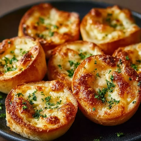 A plate of Käsige Knoblauchbrot Häppchen.