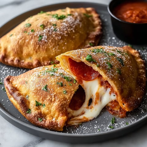 Two calzones with pepperoni and cheese.